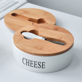 Ceramic butter and cheese dish box with knife